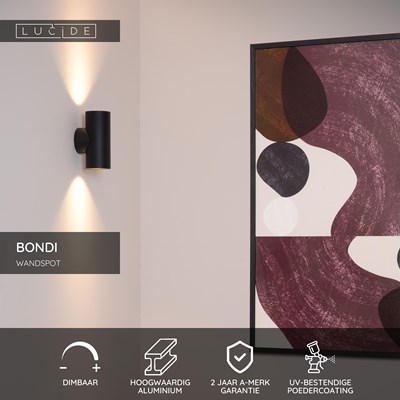 Lucide BONDI - Wandspot / Wandlamp - 2xGU10 - Zwart